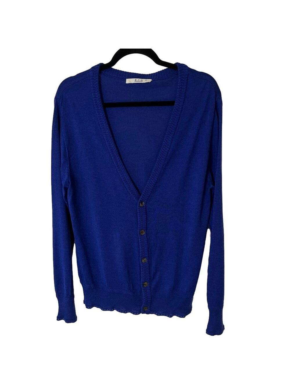Silk Blend Cardigan Sweater V Neck Jewel Tone Royal Blue M Songzio Korean Brand